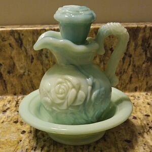 Avon Light Green Floral Vase with Handle